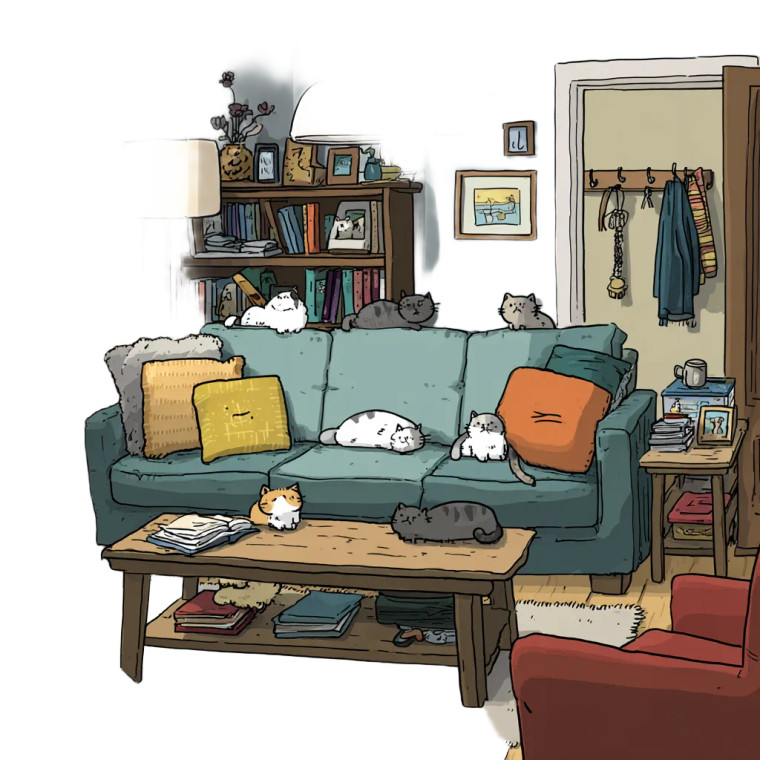 Cozy Cat Living Room V2 Vinyl Car Decal Sticker – Waterproof & UV-Resistant 3.4133333333333336"