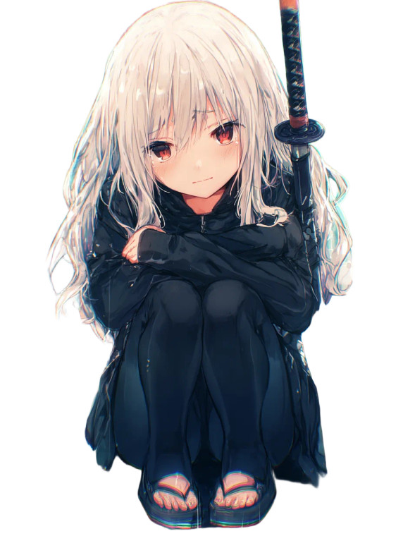 Silver-Haired Samurai Girl Vinyl Car Decal Sticker – Waterproof & UV-Resistant 8.213333333333333"