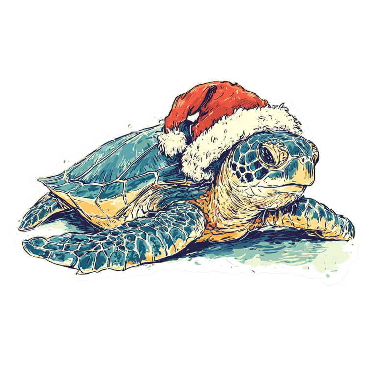 Santa Hat Turtle Vinyl Car Decal Sticker – Waterproof & UV-Resistant 6.826666666666667"