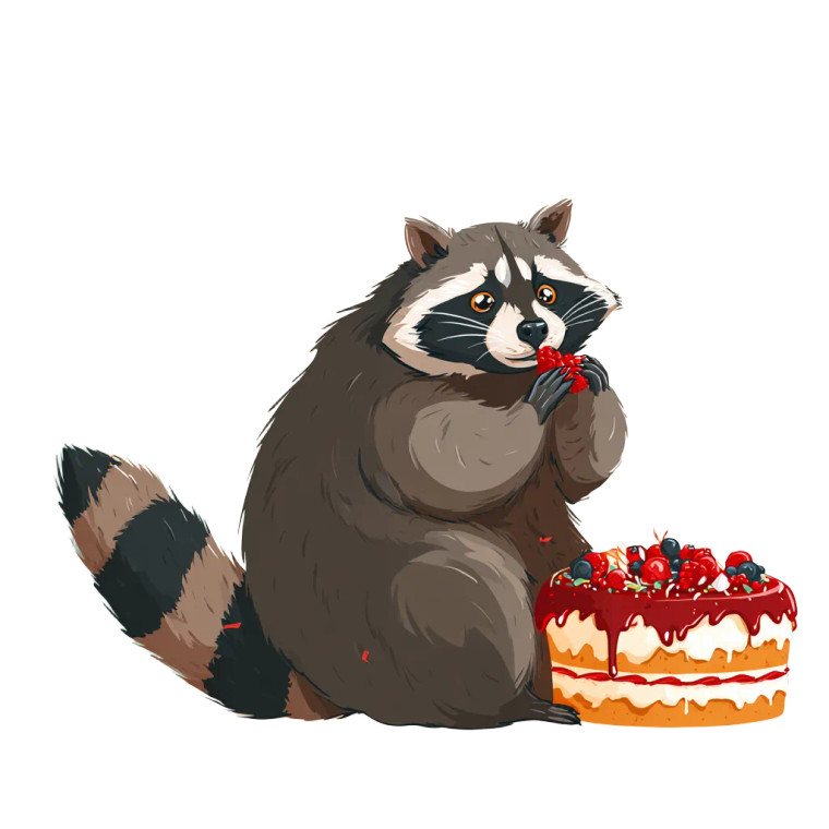 Raccoon Eating Cake Vinyl Car Decal Sticker – Waterproof & UV-Resistant 3.4133333333333336"