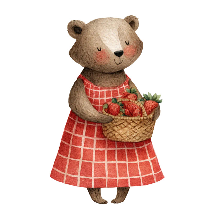 Baby Bear Strawberries Vinyl Car Decal Sticker – Waterproof & UV-Resistant 6.826666666666667"