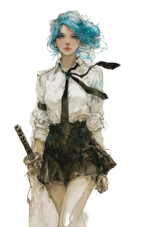 Blue-Haired Samurai Girl Vinyl Car Decal Sticker – Waterproof & UV-Resistant 4.4