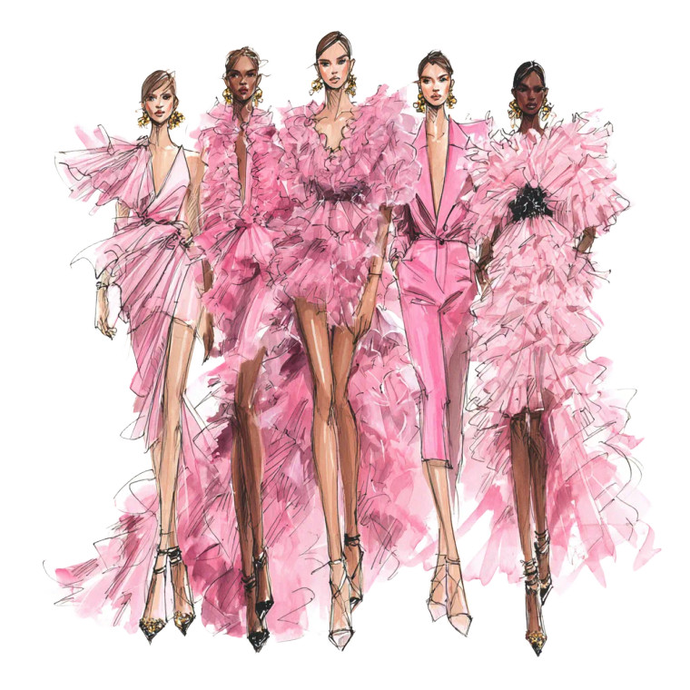 Pink Couture Sketches Vinyl Car Decal Sticker – Waterproof & UV-Resistant 3.4133333333333336"