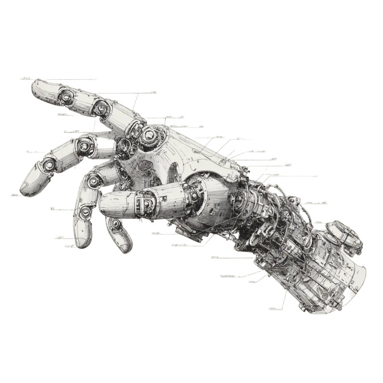 Robot Hand Schematic Vinyl Car Decal Sticker – Waterproof & UV-Resistant 3.4133333333333336"