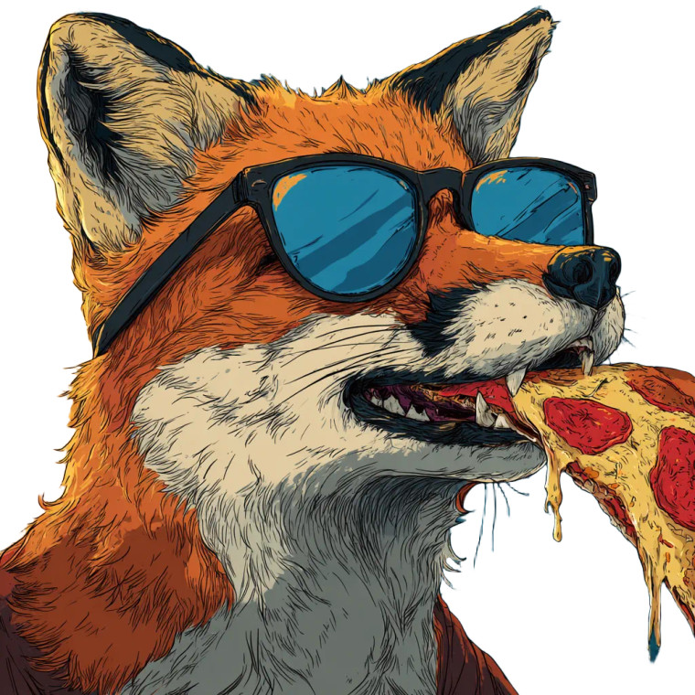 Fox Eating Pizza Vinyl Car Decal Sticker – Waterproof & UV-Resistant 3.4133333333333336"