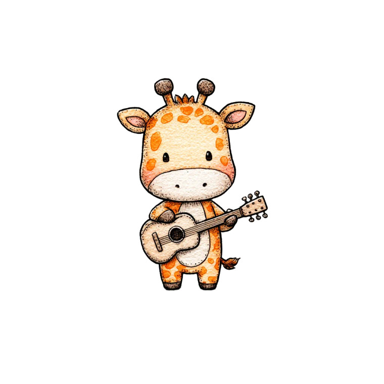 Cartoon Giraffe Guitarist Vinyl Car Decal Sticker – Waterproof & UV-Resistant 3.4133333333333336"