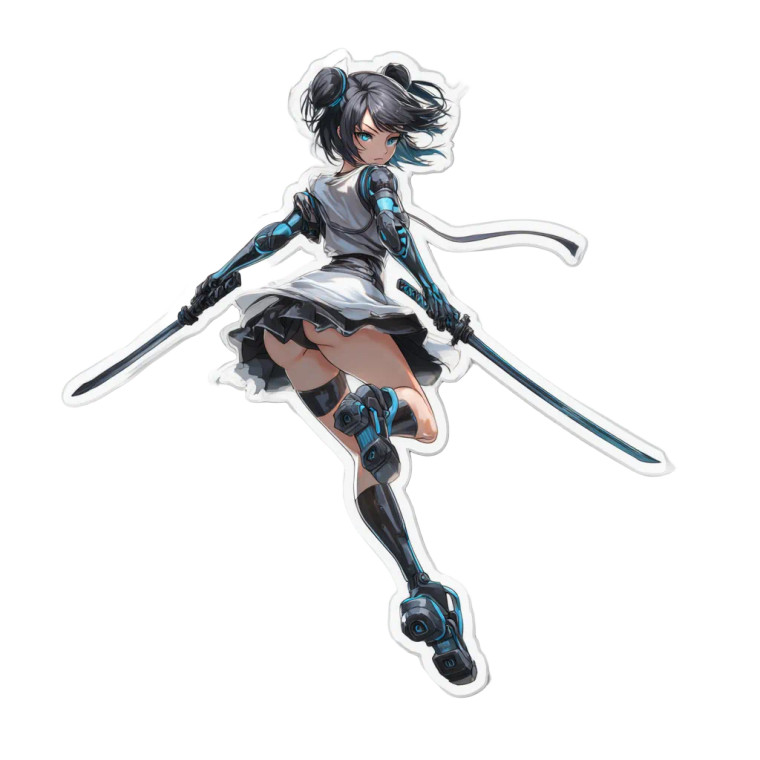 Cyberpunk Swordswoman V7 Vinyl Car Decal Sticker – Waterproof & UV-Resistant 3.4133333333333336"