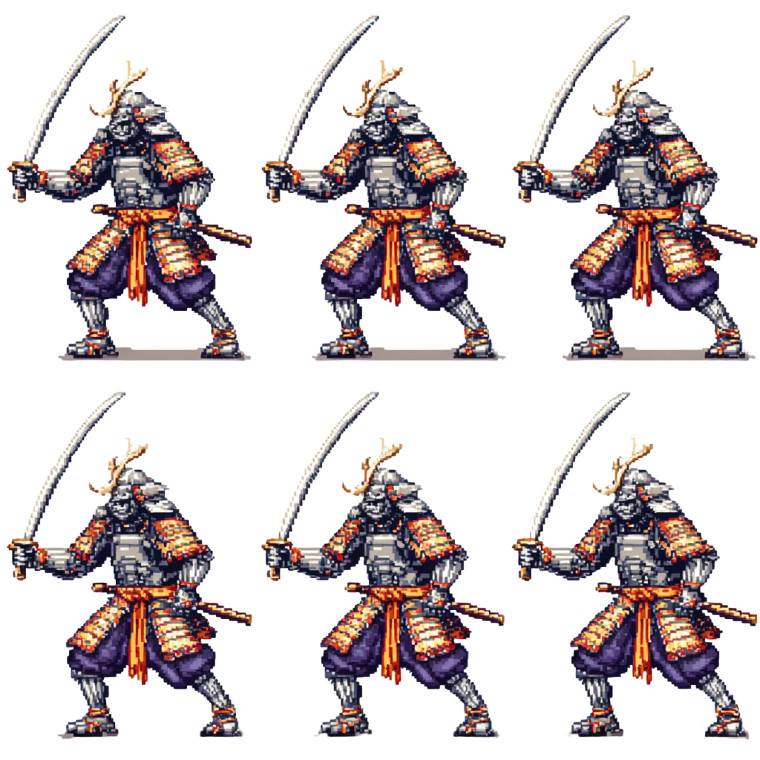 Samurai Sprite Sheet Vinyl Car Decal Sticker – Waterproof & UV-Resistant 3.4133333333333336"