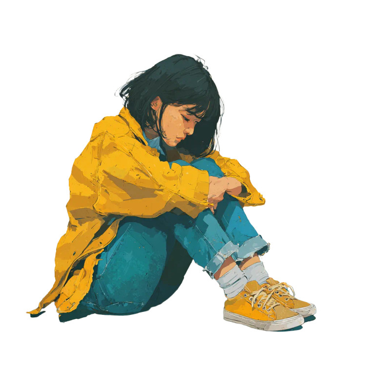 Sad Sitting Girl Vinyl Car Decal Sticker – Waterproof & UV-Resistant 3.4133333333333336"