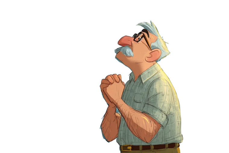 Cartoony Grandpa Praying Vinyl Car Decal Sticker – Waterproof & UV-Resistant 2.986666666666667"