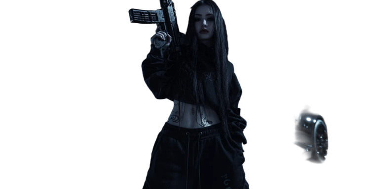 Gothic Armed Woman Vinyl Car Decal Sticker – Waterproof & UV-Resistant 5.226666666666667"