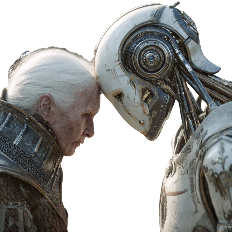 Armored Elder Vs Robot Vinyl Car Decal Sticker – Waterproof & UV-Resistant 3.4133333333333336"