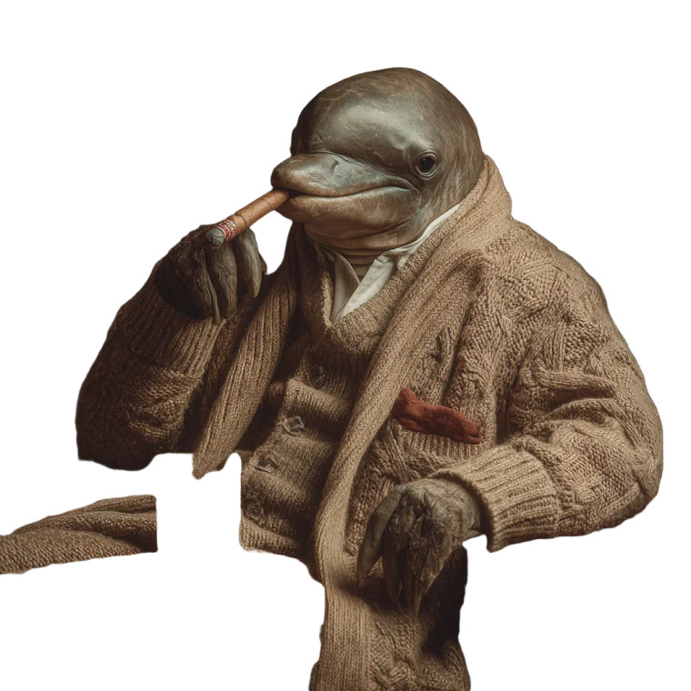 Dolphin In Cardigan Vinyl Car Decal Sticker – Waterproof & UV-Resistant 3.4133333333333336"