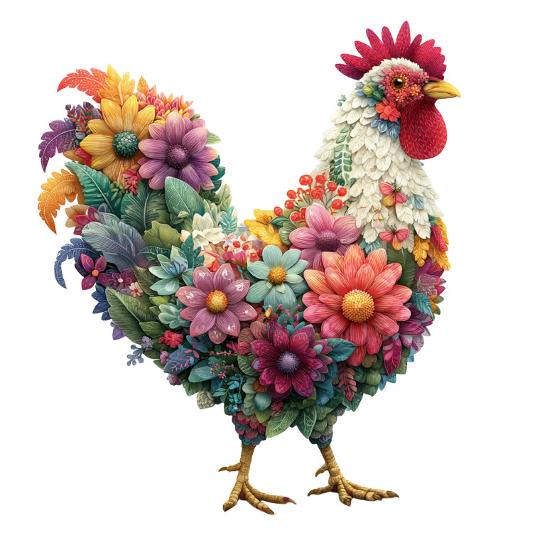 Floral Chicken Vinyl Car Decal Sticker – Waterproof & UV-Resistant 3.4133333333333336"