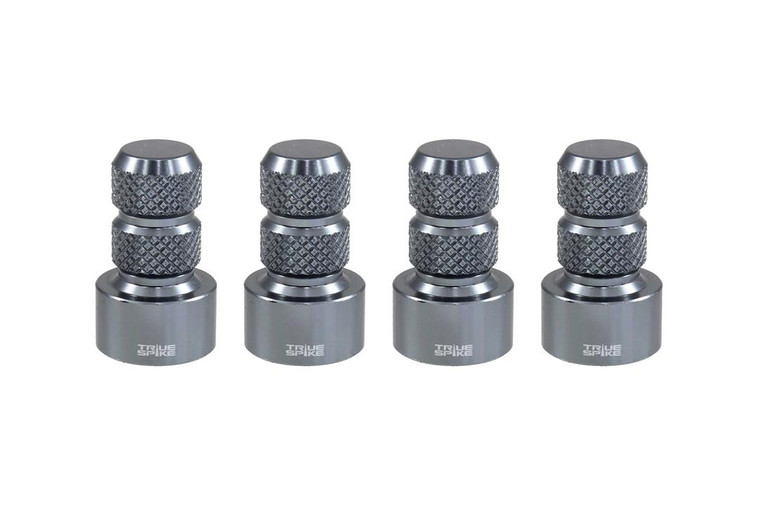 True Spike Gunmetal Valve Stem Caps | CNC Billet Aluminum Set of 4