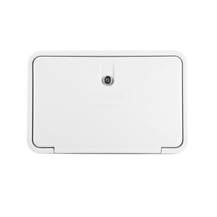 Dura Faucet White Exterior Shower | Hand-Held With Lock And Key | 90 Degree Outlet | 60 Inch Hose