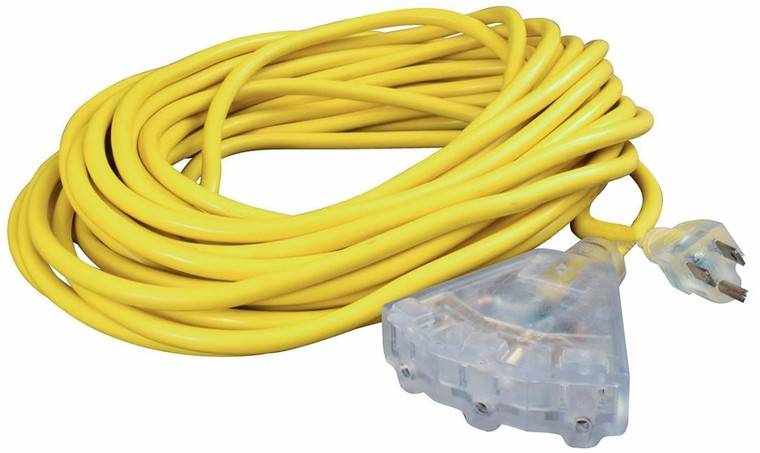 Enhance Outdoor Safety | Valterra Mighty Cord Extension Cord, LED Lighted Ends, Triple Outlet, 15A, 14 Gauge, 50ft