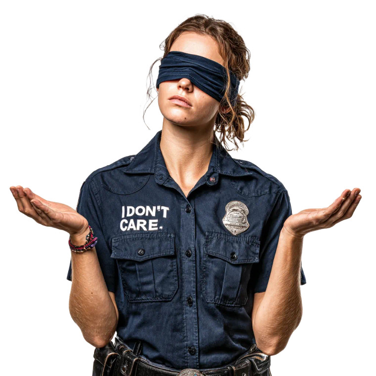 Blindfolded Female Cop Vinyl Car Decal Sticker – Waterproof & UV-Resistant 3.4133333333333336"