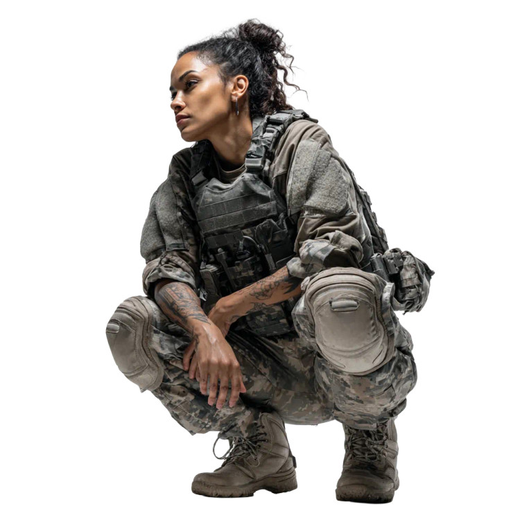 Tactical Crouching Woman Vinyl Car Decal Sticker – Waterproof & UV-Resistant 3.4133333333333336"