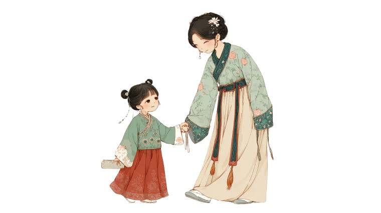 Mother Daughter Hanfu Vinyl Car Decal Sticker – Waterproof & UV-Resistant 2.72"