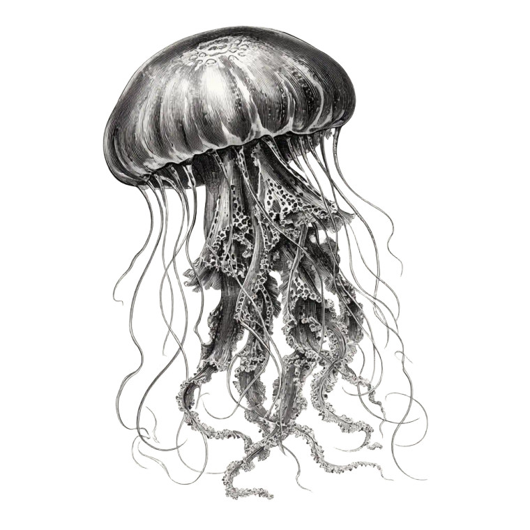 Vintage Jellyfish Sketch Vinyl Car Decal Sticker – Waterproof & UV-Resistant 6.826666666666667"