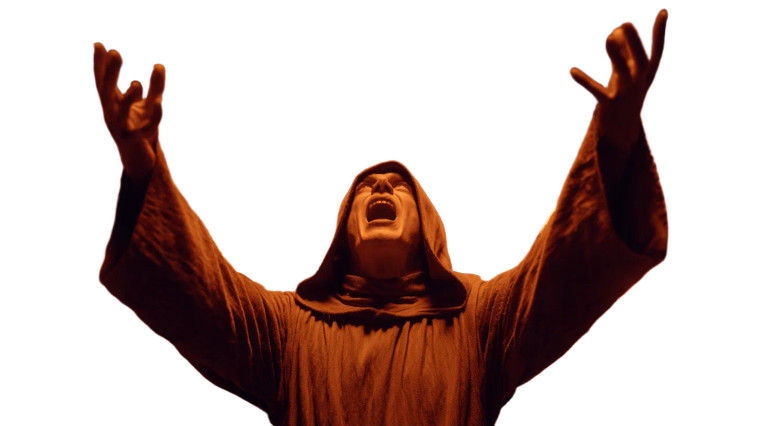 Chanting Hooded Man Vinyl Car Decal Sticker – Waterproof & UV-Resistant 2.72"