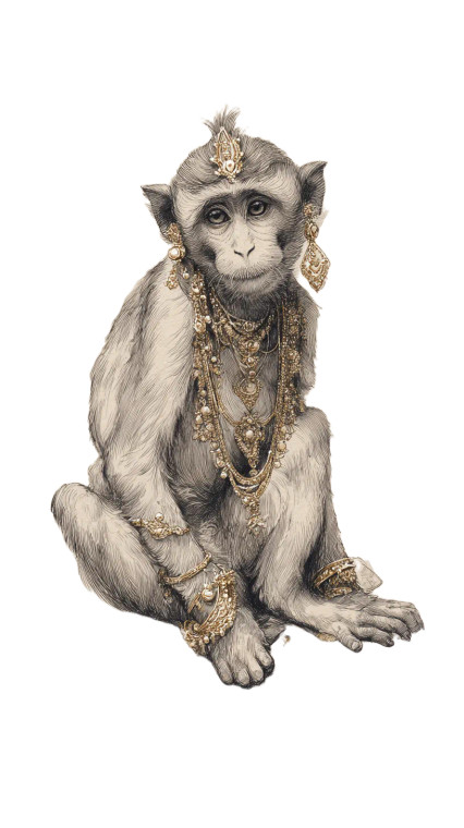 Jeweled Monkey Drawing Vinyl Car Decal Sticker – Waterproof & UV-Resistant 4.8533333333333335"