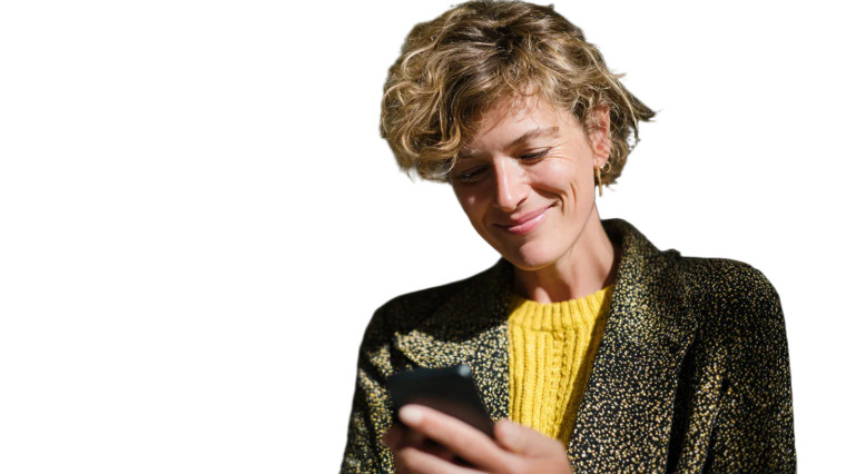 Smiling Woman With Phone V5 Vinyl Car Decal Sticker – Waterproof & UV-Resistant 2.72"