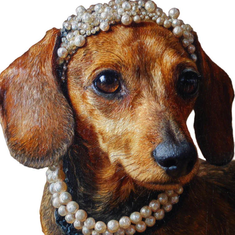 Dachshund In Pearls Vinyl Car Decal Sticker – Waterproof & UV-Resistant 3.4133333333333336"
