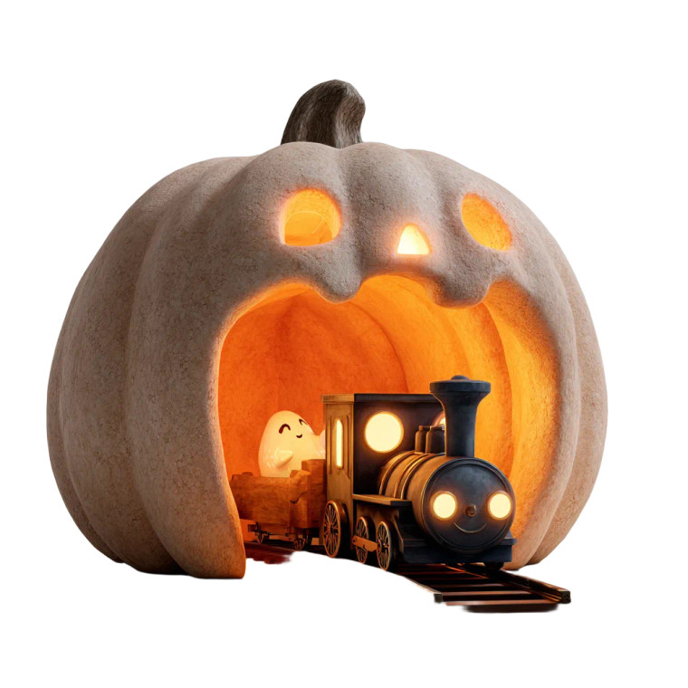 Ghost Train Pumpkin Vinyl Car Decal Sticker – Waterproof & UV-Resistant 6.826666666666667"
