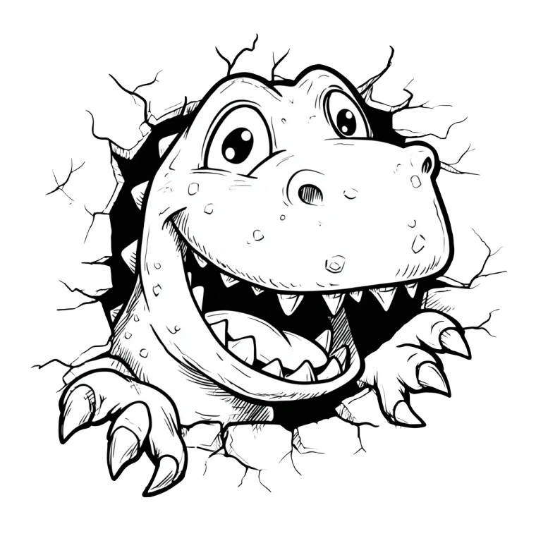 Chibi Dino Breakout Vinyl Car Decal Sticker – Waterproof & UV-Resistant 3.4133333333333336"