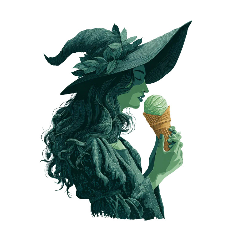 Green Witch Eating Vinyl Car Decal Sticker – Waterproof & UV-Resistant 3.4133333333333336"