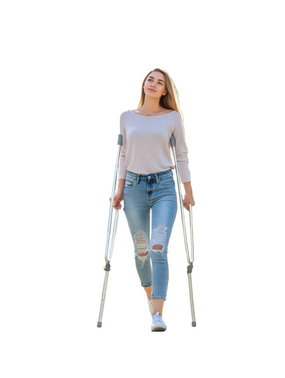 Woman With Crutches Vinyl Car Decal Sticker – Waterproof & UV-Resistant 8.213333333333333"