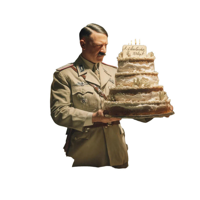 Hitler With Cake Vinyl Car Decal Sticker – Waterproof & UV-Resistant 3.4133333333333336"