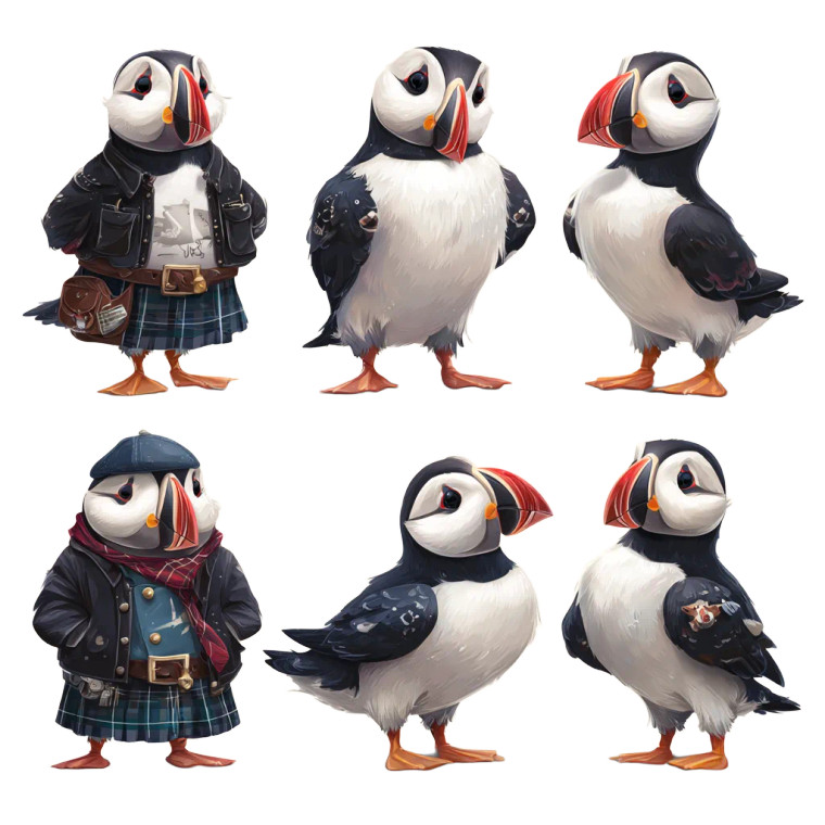 Puffins In Kilts V2 Vinyl Car Decal Sticker – Waterproof & UV-Resistant 6.826666666666667"