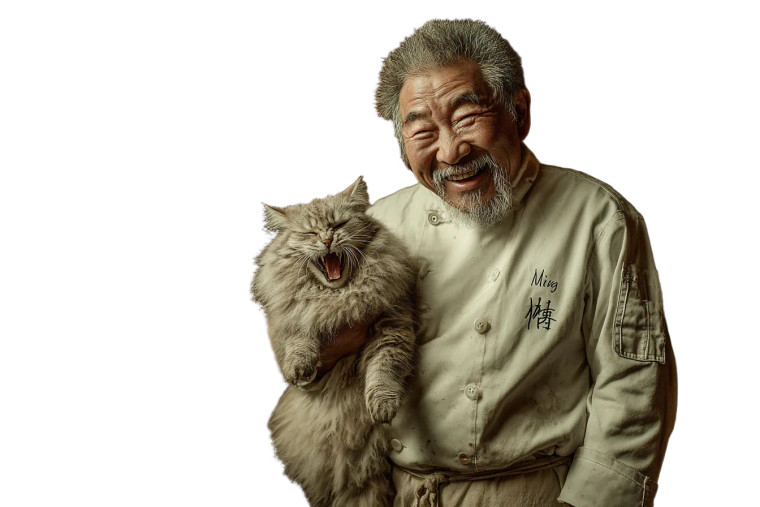 Chef Ming With Cat Vinyl Car Decal Sticker – Waterproof & UV-Resistant 5.97333333333333