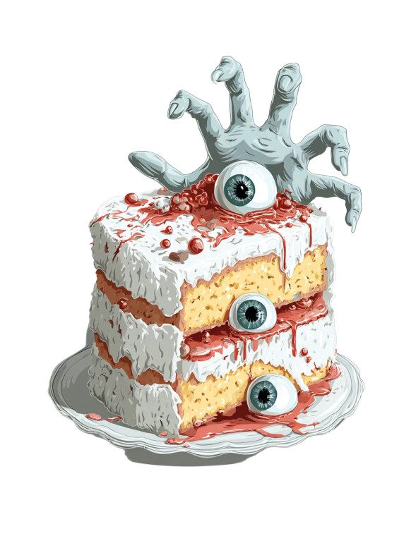 Creepy Birthday Cake Vinyl Car Decal Sticker – Waterproof & UV-Resistant 8.213333333333333"