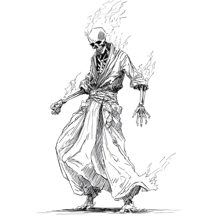 Fiery Skeletal Monk Vinyl Car Decal Sticker – Waterproof & UV-Resistant 3.4133333333333336"
