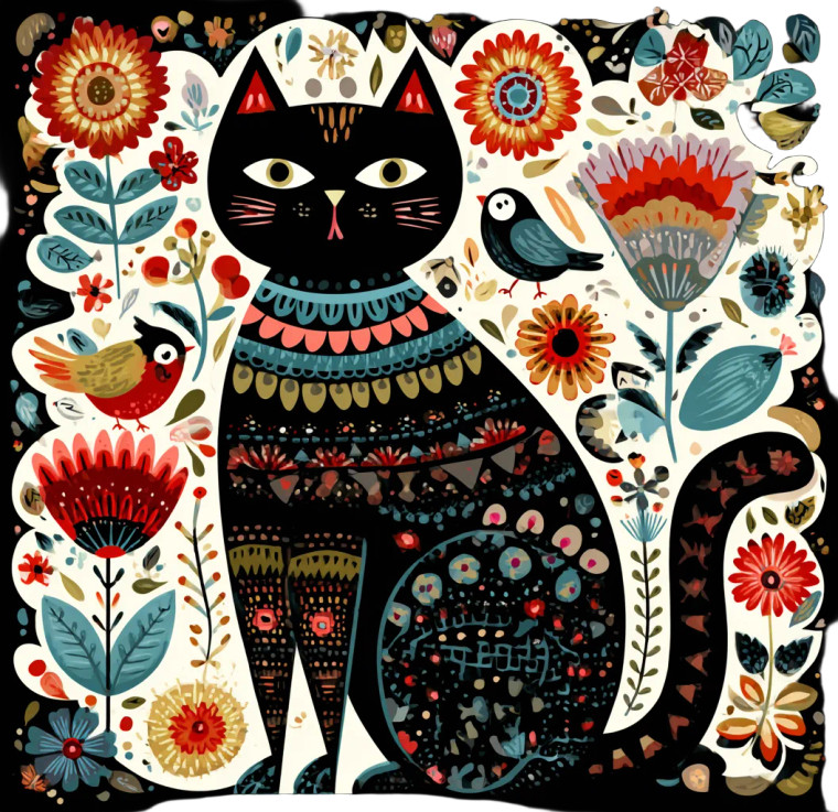 Folk Art Cat V4 Vinyl Car Decal Sticker – Waterproof & UV-Resistant 3.4133333333333336"