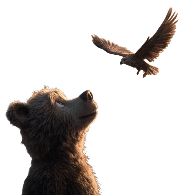 Old Bear Watching Eagle Vinyl Car Decal Sticker – Waterproof & UV-Resistant 3.4133333333333336"