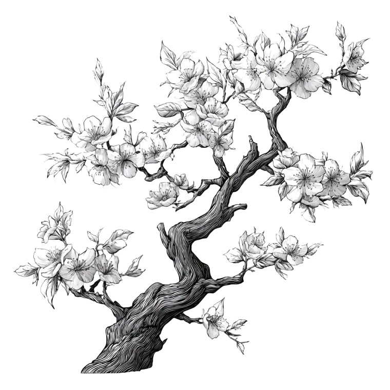Sakura Tree Illustration Vinyl Car Decal Sticker – Waterproof & UV-Resistant 6.826666666666667"