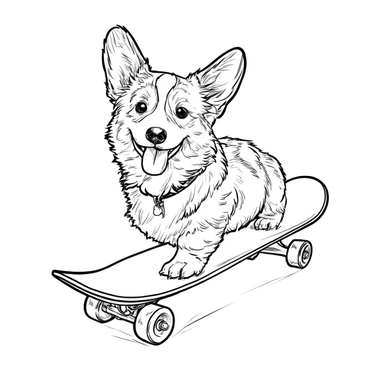 Skateboarding Corgi V2 Vinyl Car Decal Sticker – Waterproof & UV-Resistant 3.4133333333333336"