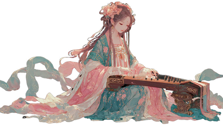 Hanfu Guqin Player Vinyl Car Decal Sticker – Waterproof & UV-Resistant 2.72"