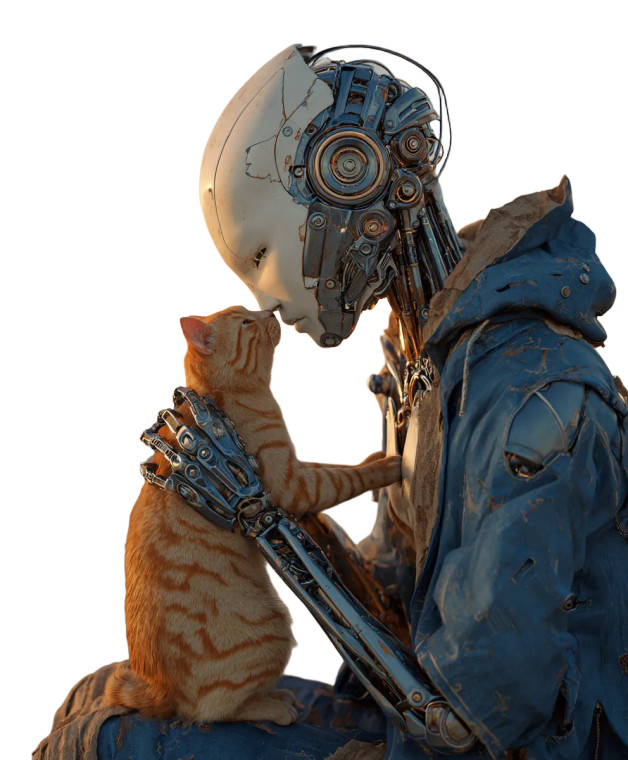 Robot With Cat Vinyl Car Decal Sticker – Waterproof & UV-Resistant 8.0"