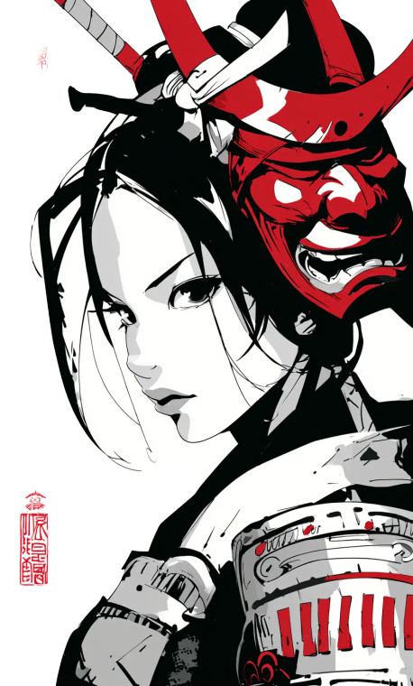 Samurai Oni Girl Vinyl Car Decal Sticker – Waterproof & UV-Resistant 4.693333333333333"