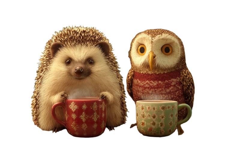 Hedgehog & Owl Tea Vinyl Car Decal Sticker – Waterproof & UV-Resistant 5.97333333333333