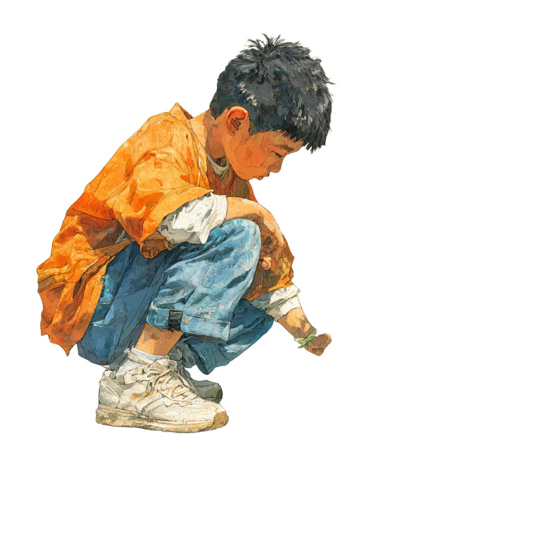Korean Boy Examining Plant Vinyl Car Decal Sticker – Waterproof & UV-Resistant 3.4133333333333336"