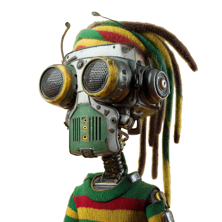 Rastafarian Alien Robot Vinyl Car Decal Sticker – Waterproof & UV-Resistant 3.4133333333333336"