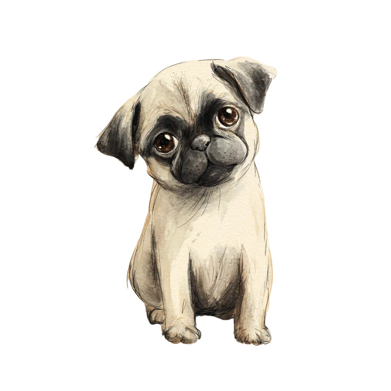 Pug Puppy Illustration Vinyl Car Decal Sticker – Waterproof & UV-Resistant 6.826666666666667"