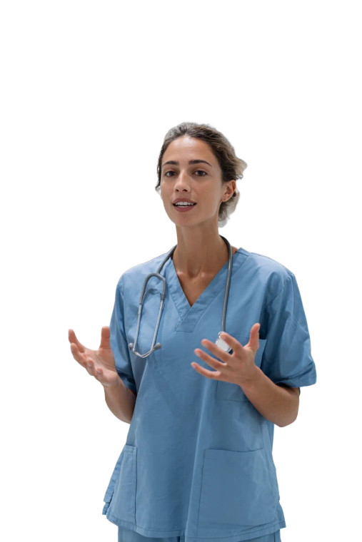 Confident Nurse Explaining Vinyl Car Decal Sticker – Waterproof & UV-Resistant 8.96"